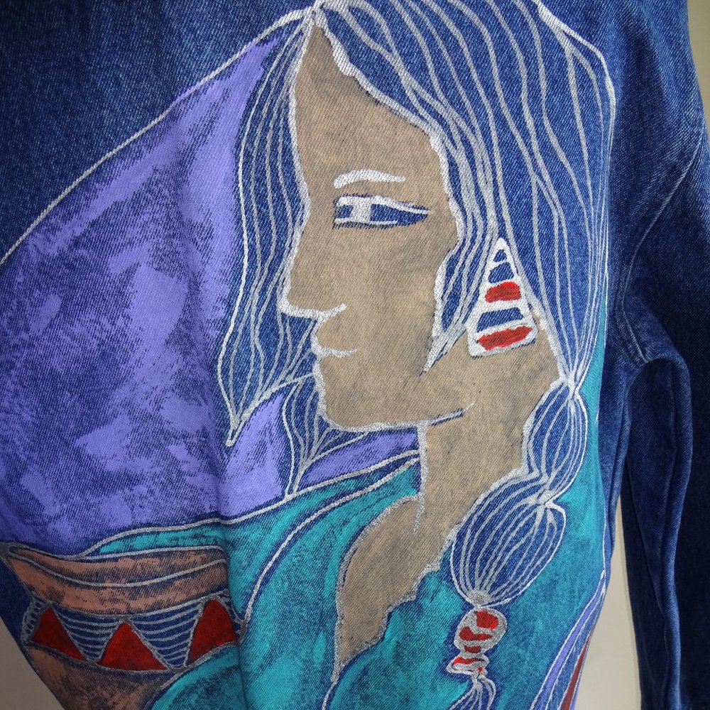 Womens Vintage Typhoons by Melissa Denim Jean Jacket S Handpainted Woman Pottery